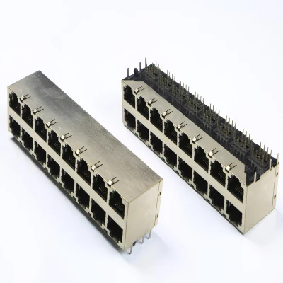 Conector RJ45 duplo de 2 x 8 portas com certificado UL